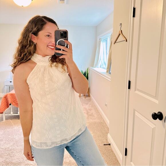 NWT Revolve Bishop + Young White Floral Halter Tank Top Blouse Large - Picture 1 of 12